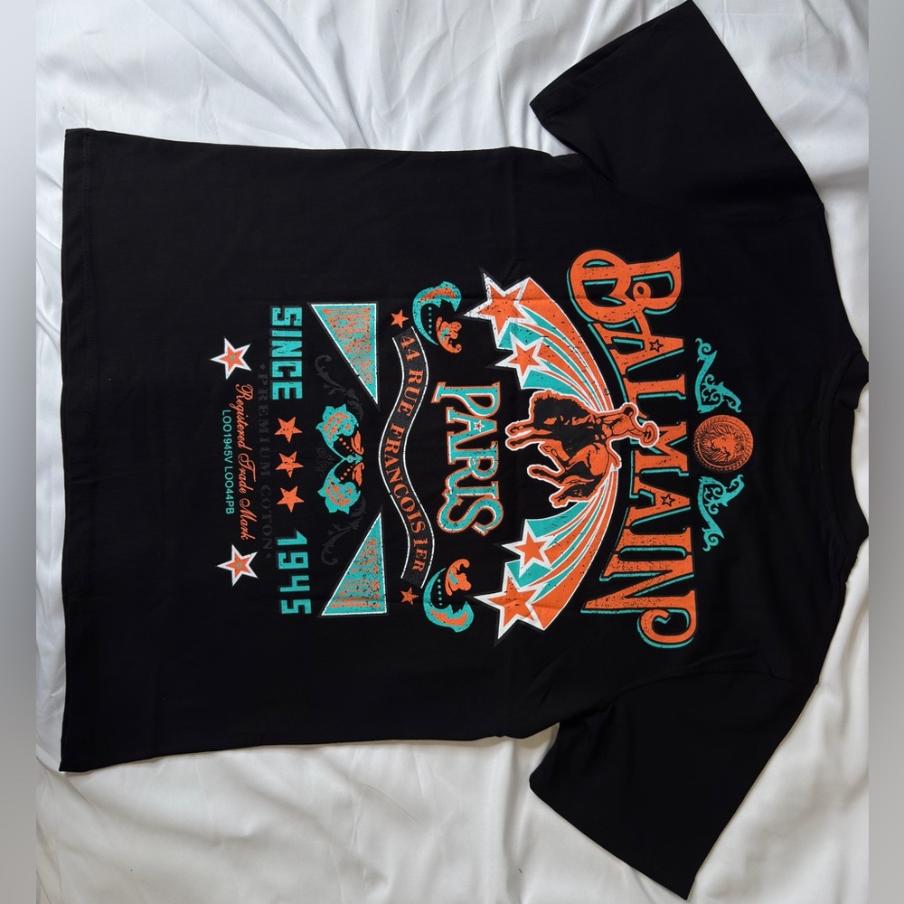 Balmain Men’s Black and Orange Graphic Tee Available on all sizes - Picture 1 of 4